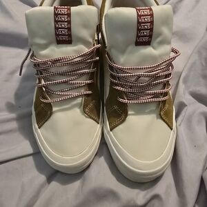 Vans Women's Cream and Brown High-Top Sneakers